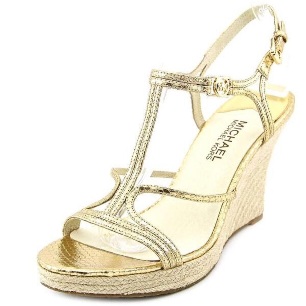 NEW Michael Kors Cicely Wedges Gold/Tan Size 8.